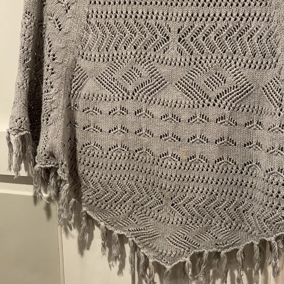 Garnet Hill Kids Metallic Fringe Pointelle Poncho - Picture 4 of 8